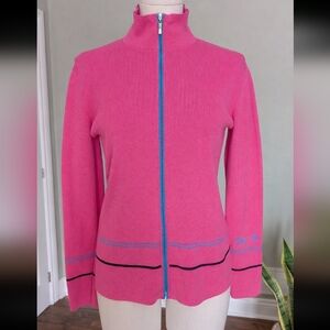 Escada Sport Women's Cardigan Pink Chic Zip-Up Cotton Sporty Knit Sweater Size M